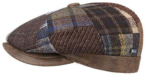 Lipodo City Bic Patchwork Flatcap - Schirmmütze Herren - Schiebermütze mit Wolle - Wollcap mit Schirm aus Leder - Wintercap bunt 56 cm
