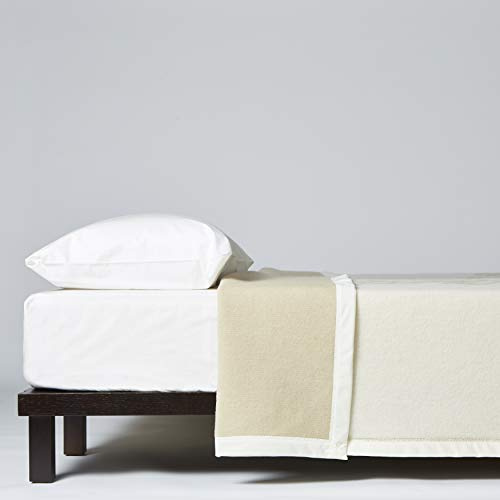 LANEROSSI Coperta Letto Singolo Agata Plus, Coperta in 100% Lana Vergine, 210x160 cm, Bianco/Polvere