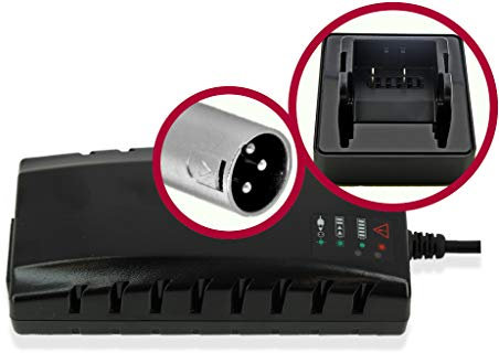 BMZ Original 4A Li-Ion Ladegerät 29,4V mit Lade-Stecker XLR3 + Akku Ladestation