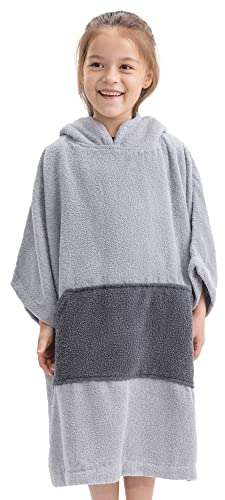 HOMELEVEL Kinder Badeponcho aus 100% Baumwolle - Poncho Handtuch für Strand Schwimmbad - Surfponcho mit Kapuze - Bademantel für Jungen und Mädchen