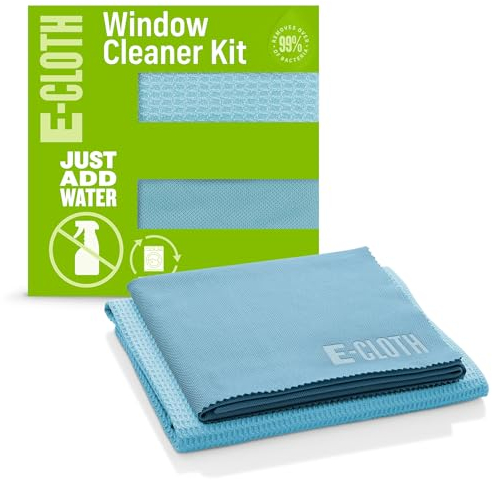 e-cloth Set de Nettoyage pour fenêtres, Microfibre, Bleu, Set de 2 pièces
