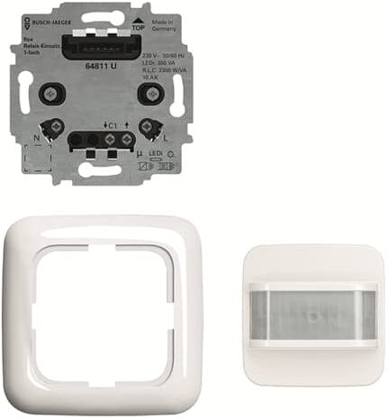 Busch-Jaeger 64762 UJ-214 Busch-Wächter 180 Flex Komplettset Komfort-Sensor Relaiseinsatz Reflex SI Rahmen 1-Fach Alpinweiß 2CKA006800A2983