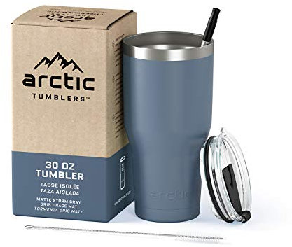 Arctic Tumblers | 30 oz Storm Grey Insulated Tumbler with Straw & Cleaner - Retains Temperature up to 24hrs - Non-Spill Splash Proof Lid, Double Wall Vacuum Technology, BPA Free & Built to Last
