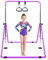 Barra de gimnasia para niños con anillo volador, plegable, altura ajustable, juego de regalo horizontal, equipo de barra de entrenamiento de gimnasio expandible para niños y niñas, color rosa, morado,