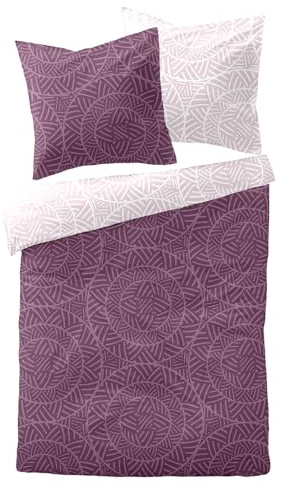 Traumschlaf verzierte Biber Bettwäsche Kreise lila kuschelig weich aus 100% Baumwolle mit Reißverschluss - Made in Germany 155x220 cm + 80x80 cm