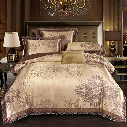 Beyeutao Jacquard Duvet Cover King Bedding Set Elegant Paisley Bedding Damask Duvet Cover Gold Duvet Set 3 Piece Bedding Set Satin Duvet Cover Set Pillowcases. (Champagne Gold, King)