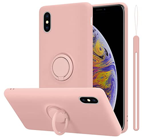 Cadorabo Hülle kompatibel mit Apple iPhone XS MAX Schutzhülle TPU Silikon Case Liquid Design mit Ring Slim Kratzfest Liquidsilikon Microfaser Case Hülle für iPhone XS MAX in Rosa