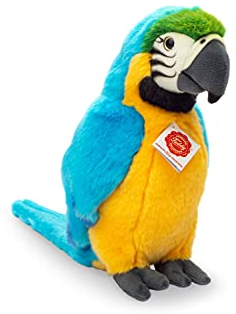 Teddy Hermann 94167 Vogel Papagei Gelbbrustara 27 cm, Kuscheltier, Plüschtier mit recycelter Füllung