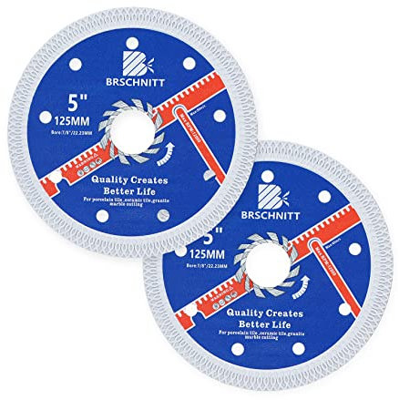Super Thin Diamond Porcelain Cutting Disc with X Teeth,BRSCHNITT 2pcs 125mm x Arbor 22.23mm Diamond Disc for Dry/Wet Cutting Porcelain Tile Ceramic Marble Granite