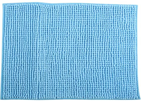 MSV Badteppich Badvorleger Duschvorleger Chenille Hochflor Badematte 50x80 cm – Pastellblau