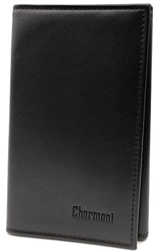 Charmoni - Etui Pochette Porte Papier Voiture- 3 Volets - Carte Grise permis de Conduire pièce d'identité Assurance - Cuir Vachette (Noir)