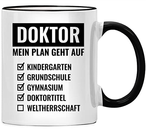 Doktor mein Plan geht auf Tasse Promotion, Danke Doktortitel Arzt Geschenk, Doktorarbeit Dankeschön Geschenke Kollegen, Abschied Tassen mit Sprüchen