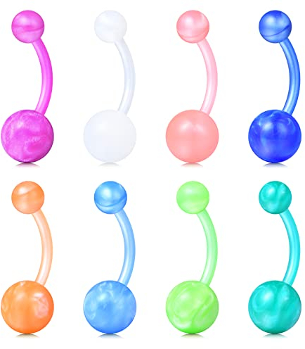 JFORYOU Bauchnabelpiercing Set Farbig Acrylkugel 10mm Stablänge Bauchnabel Piercing 14G Bauchnabel Nabel Piercing