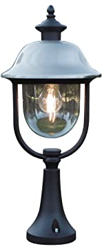 Außenbeleuchtung Landhaus LED Sockelleuchte, Laterne für außen Höhe 54cm, Schwarz-Silber