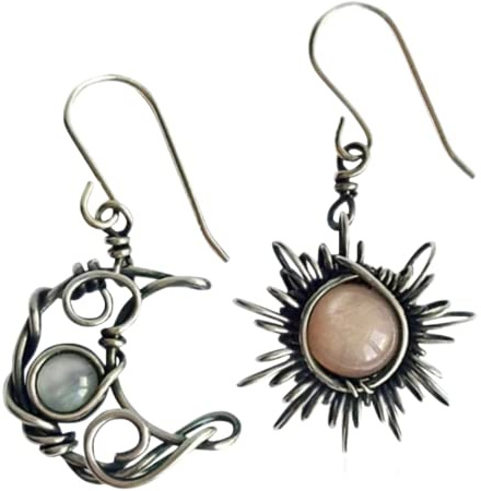 Vintage Style Silver Sun and Moon Hook Silver earrings for women gifts for women silver drop earrings
