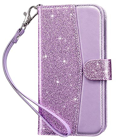 ULAK for iPhone 14 Case Wallet with Card Holder Kickstand, Purple Glitter | [RFID Blocking] Flip Case Premium PU Leather + TPU Bumper Full Protective Phone Cover for iPhone 14 6.1 inch