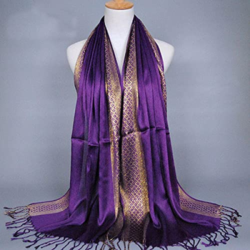 Bysonglezai Schals Damen Tücher Halstuch Scarf Luxuriöser Funkelnder Heller Seidenschal Damen-Druckschals Wraps Stolen Bandanas Unisex Einheitsgröße Lila