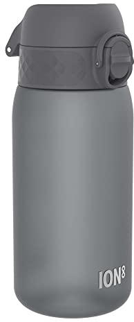 Ion8 Gourde Enfant, 350ml, Anti-Fuite, Facile à Ouvrir, Verrouillage Sécurisé, Lavable en Lave-Vaisselle, Sans BPA, Poignée de Transport, Facile à Nettoyer, Carbone Neutre, Gris