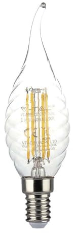 V-TAC LED-Lampe - Kerze - E14-Fassung - IP20 - Klar - 4W - 400 Lumen - 3000K