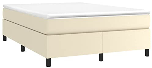 vidaXL Bettgestell, Polsterbett Bett für Schlafzimmer, Bettrahmen mit Lattenrost, Kunstlederbett Doppelbett, Creme 140x200cm Kunstleder