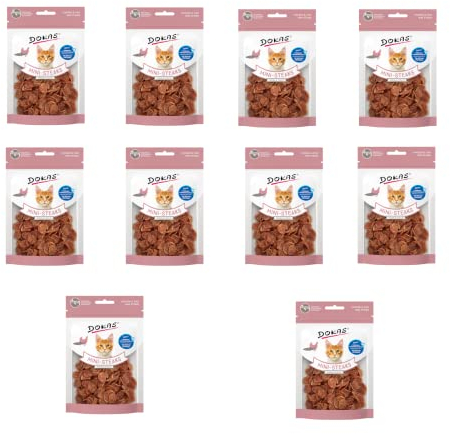 Dokas Mini-Steaks Huhn & Fisch | 10er Pack | 10 x 25g | Katzensnack für Katzen jeden Alters | Hochwertige Zutaten können diesen Snack zu einem besonderen Genuss Machen | Als Belohnung