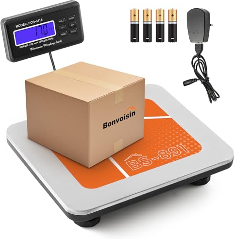 Bonvoisin Paketwaage 300kg/660lb Paketversandwaage mit separater großer LCD-Anzeige, 4 AA-Batterien & EU-Netzadapter im Lieferumfang enthalten, kg/oz/lb umschaltbar, mit Zählfunktion