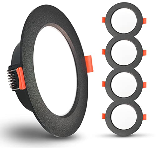 Sweier Ultraflache LED Einbaustrahler 7W 600 lm, 6000K Kaltweiß,33 mm Bauhöhe,Ultraflach Deckenspots 90-100 mm Ausschnitt, Einbauleuchten 230V für Badezimmer, Küche und Wohnzimmer (5er-Set, schwarz)