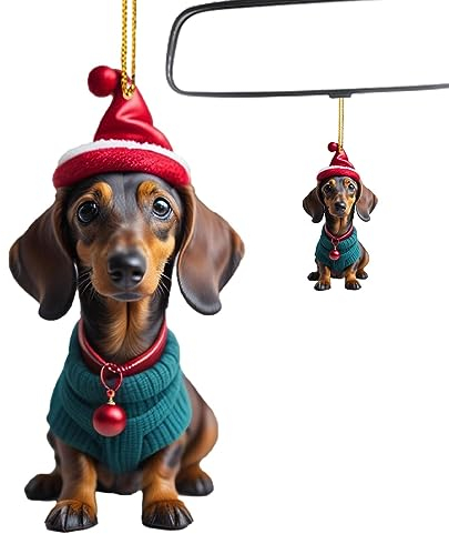 Hundebaumschmuck, 2D-Hundeanhänger aus Acryl für, lichtbeständig, Charm-Auto-Innenzubehör, Weihnachtsbaum-Dekoration für Fahrzeuge, Schlafzimmer, Kamine, Wohnzimmer