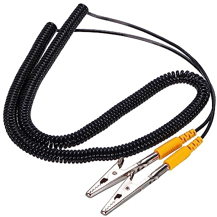QUARKZMAN ESD Erdung Kabel Kordel mit Krokodilklemme 5m/197 Gelb Antistatische Masse Draht Elastisch Kabel Clip für Entfernen Stromleiter Elektrostatik