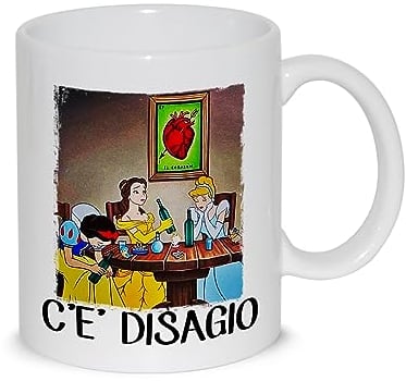 thedifferent Tazza Colazione Latte thè Mug Relax con grafica simpatica - Principesse favole c'è disagio - Amica Sorella Zia Mamma Figlia compleanno natale
