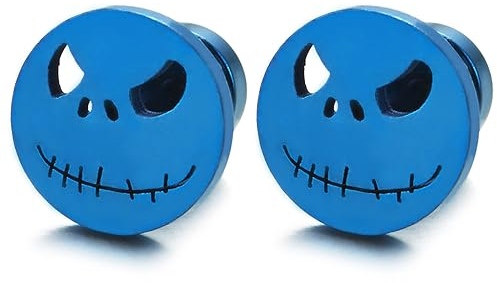 Blau Edelstahl Klein Monster Ohrstecker Herren Damen, Gestüt Ohrringe, Schraube Wieder, Rock-Punk-Hipster, 2 Stücke