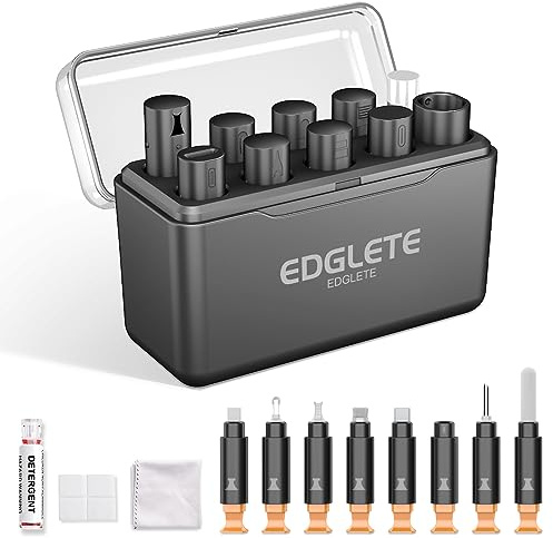 Edglete iPhone Reinigungsset Handys Reinigungsset Reinigung - Ladebuchse Reiniger Kopfhörer Sauber Machen Set für iPhone Lautsprecher, Reparaturwerkzeug für Lightning-Ladekabel, Mattes Schwarz