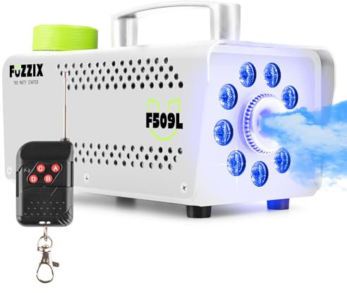 Fuzzix F509LW Nebelmaschine Mini mit LED Lichteffekt, 500 Watt mit Fernbedienung, Rauchmaschine, Smoke Machine mit 9 LEDs RGB für Hochzeiten, Fog Machine Nebelmaschine Halloween, DJ, Party - Weiß