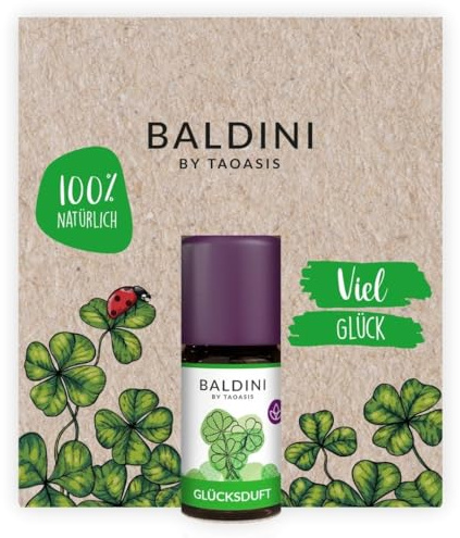 Baldini Mini Duftset Viel Glueck 5 ml Aromatherapie Raumduft mit Clementine Ingwer und Sandelholz inkl Holz-Anhänger 100 Prozent naturreine aetherische Oele
