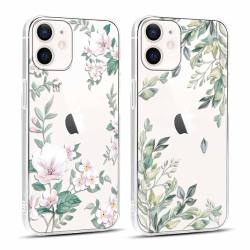 Yoedge 2 Stück Durchsichtig HandyHülle für iPhone 12 Mini Hülle Blumen 5,4, Transparent Silikon Handy Hülle für iPhone 12 Mini Case 3D Muster Aesthetic Mädchen Frauen Geschenk Schutzhülle Cover