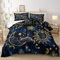 Merryword Sonnen- und Mond-Bettwäsche-Set, King-Size, Blau, Gold, Blau, Universum, Galaxie, Sonne, Mond, Muster, Bohemian-Stil, Gothic, für Kinder, Jungen, Teenager