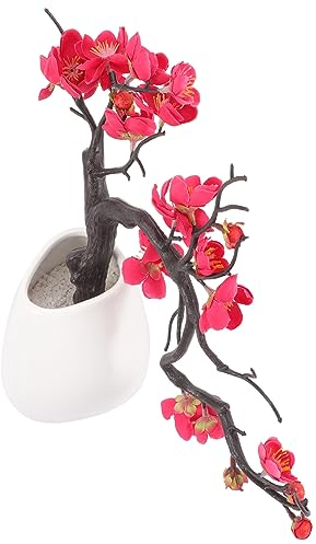 IMIKEYA Künstliche Pflaumentopfpflanze Realistische Pflaumenblütenblume Bonsai-Baum Im Freien Gefälschte Pflaume Im Topf Kleiner Bonsai Blumendekorationen Büro Keramik Magnolie Anlage