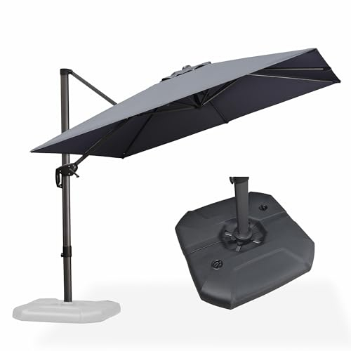 PURPLE LEAF Sonnenschirm mit Schirmständer, Ampelschirm 270 x 270 cm mit Kurbel, Gestell Aluminium, 360°Rotation, UV-beständig, Gartenschirm für Balkon & Terrasse, Grau
