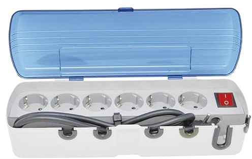 Multiconector 6 Tomas Azul con Tapa Antipolvo, Cable e Interruptor – Ideal para conectar Varios Dispositivos eléctricos.