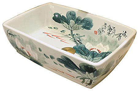 Waschbecken Chinesische Retro- Badezimmer-VSL-Sink-18.5''x12.9 '' x5.9 '' Keramik-Schiffs-Waschbecken über Counter-Badezimmer-Schiff-Waschbecken-Rechteck-Art-Becken Aufsatzwaschbecken ( Color : A )