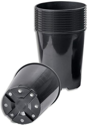 Muddy Hands Pack of 10 - Deep Rose Black Plastic Plant Pots Outdoor Garden Round Nursery Flower Herb Flower Planters (3 Litre)