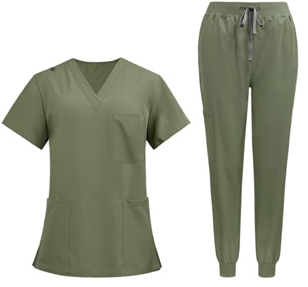 Baoblaze Uniforms Scrub Set with Pockets Nurse Top and Pants Men Women Clothes Comfortable Nursing Work Suits for Cosmetology Healthcare Pet Grooming