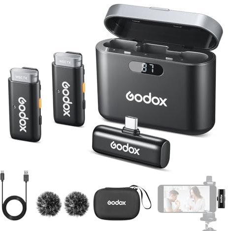 GODOX WES 2 KIT2 Lavalier Mikrofon Wireless mit Rauschunterdrückung Kompatibel mit Type-C/Android, 1 Empfänger 2 Sender Mikrofone, Geeignet für Smartphones, Tablets für Vlogging, Livestreaming