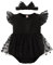 DELIMALI Baby Girl Dress - My Little Black Romper Dress with Short Sleeves, Mesh Stitching, Bowknot, Princess Gown, Party Tutu (B-Black, 0-3 Months)