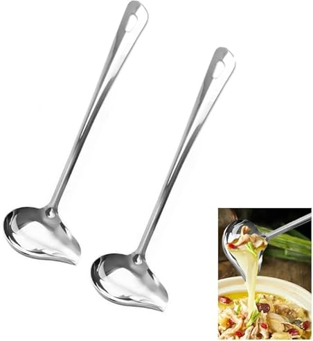 2 Pièce Cuillères à Sauce en Acier Inoxydable, 29cm Cuillère à Sauce avec Inclinées Bec Verseur, Cuillère Sauce à Long Manche, Cuillère à Sauce Inox pour Sauces, Vinaigrettes, Argent