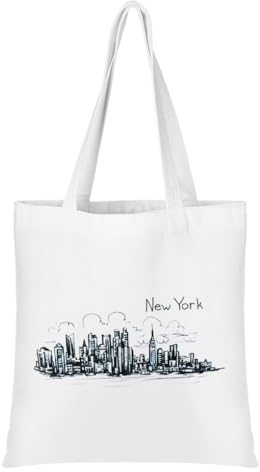 Oyachic Stadt Canvas Tragetasche Damen New York Canvas Tote Bag Stofftasche Aesthetic Handtasche mit Innentasche Einkaufstasche Umhängetasche für Reise Jutebeutel Bedruckt