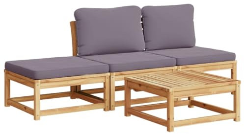 vidaXL Garten Lounge Set 4-TLG., Gartenmöbel mit Kissen Latten-Design, Sitzgruppe für Garten Terrasse, Modular Sofa Garnitur, Massivholz Akazie