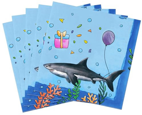 WERNNSAI Hai Partyserviettenzubehör – 50 Stück Hai Geburtstagsservietten aus Papier Einweg Papierservietten für Ozeanpartys Dekoration für Geburtstage Unter dem Meer Partyzubehör