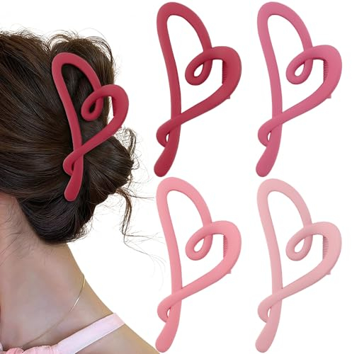 4Stück Herz Haarklammer Groß,Niedlich Hohle Herz Haarspangen Damen Liebe Herz Rosa Haarclips Haarklammern Süß Heart Haarspange Hair Clip Weinlese Y2K Heart Hair Clips Claw Clip Sommer Hair Accessories