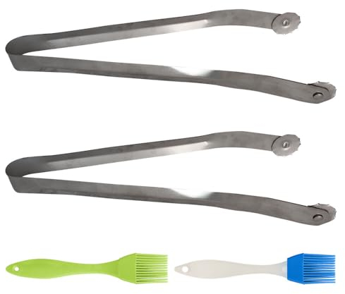 Gobesty Pinces à gril rotatives, lot de 2 pinces à gril avec roulettes, nouvelles pinces à barbecue en acier inoxydable, pinces à viande pour barbecue, pinces à gril longues